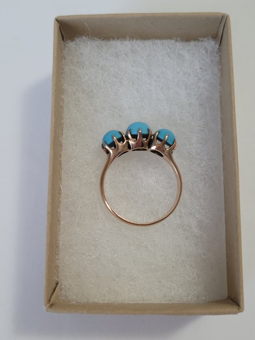 Turquoise Antique Gold Ring Victorian 3 Blue Stones 10k December Birthstone - Picture 6 of 16